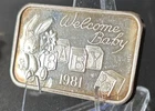 1981 MADISON MINT FINE SILVER ART BAR - WELCOME BABY - ONE OUNCE .999