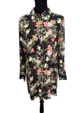 Alice + Olivia Womens Shirt Dress Size Medium Floral Long Sleeve Hi Low Tunic