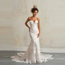 Vintage Sweetheart Mermaid Wedding Dress Sleeveless Open Back Button Sweep Train