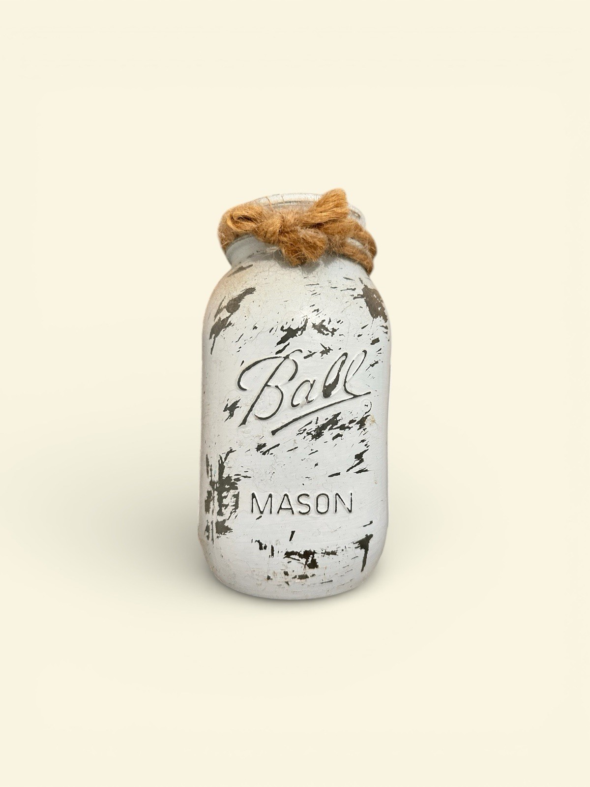 Ball Distressed White Rustic Glass Apothecary Jar with Twine Accent, Small
