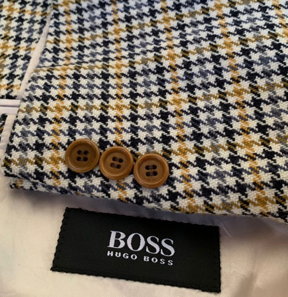 Vintage Hugo Boss Wool & Cashmere houndstooth classic jacket blazer 38R 38S
