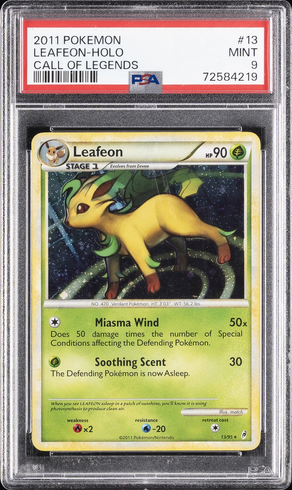 2011 POKEMON CALL OF LEGENDS #13 LEAFEON-HOLO PSA 9