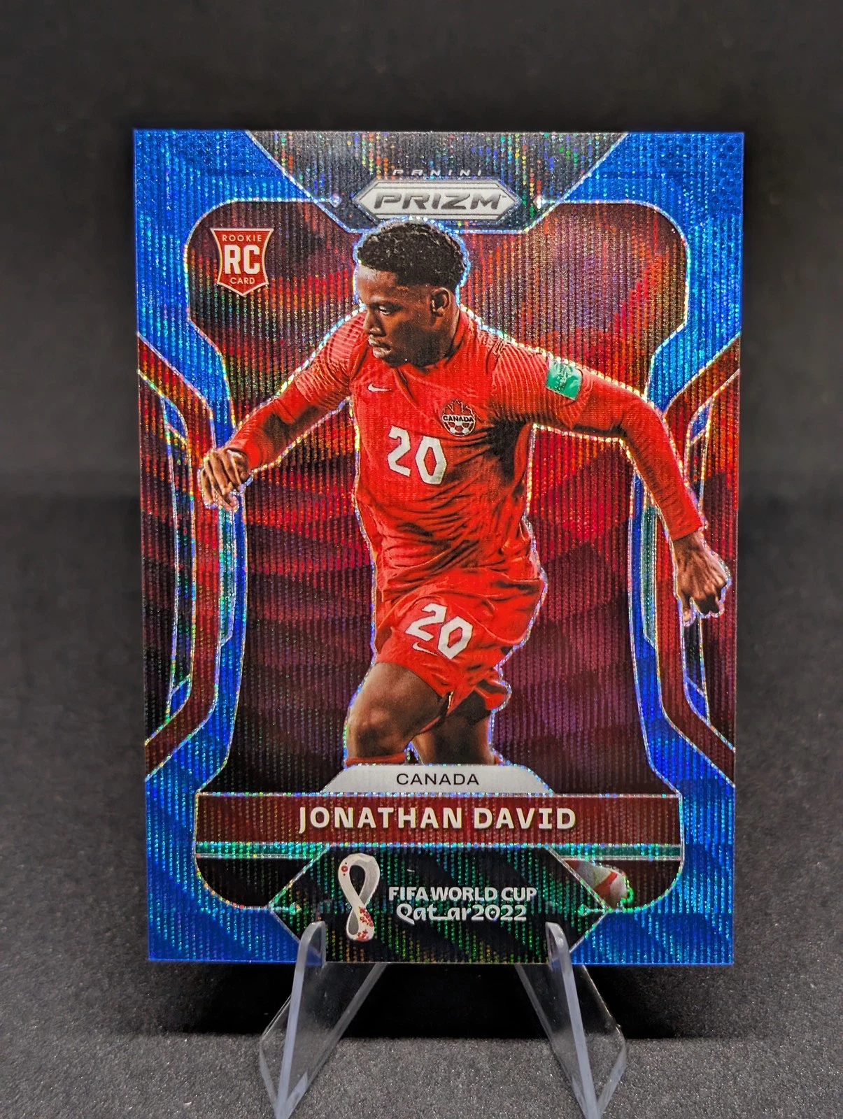 2022 Panini Prizm FIFA World Cup Qatar #49 Jonathan David Blue Wave #/199