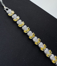 Silver Tennis Bracelet Yellow White Gemstones...
