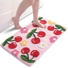 Pink Cute Cherry Bath Mat Funny Flower Bathroom Rug Non Slip 20x32 Inch