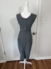Muxxn Women’s Grey Fitted Stretch Ruched Sleeveless Body con Dress Medium