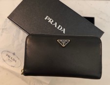 PRADA PORTAFOGLIO Continental Lux Pelle Saffiano Nera Logo Triangolo