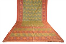 FNC Vintage Green Sambalpuri Ikat Sarees Handwoven Art Silk Sari Fabric Antique