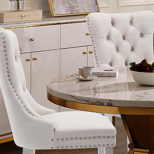 YICORPS Velvet Upholstered Dining Chairs Modern Kitchen Chairs Sliver Plated Leg - Picture 4 of 55