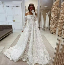 2 Pieces Lace Wedding Dress Long Sleeve A Line Off The Shoulder Appliques Bride