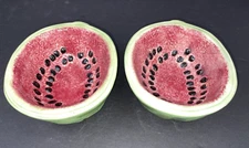 Watermelon Small Ceramic Ice Cream Fruit Dip Bowls  Set of 2 Signed LB 1988 VTG