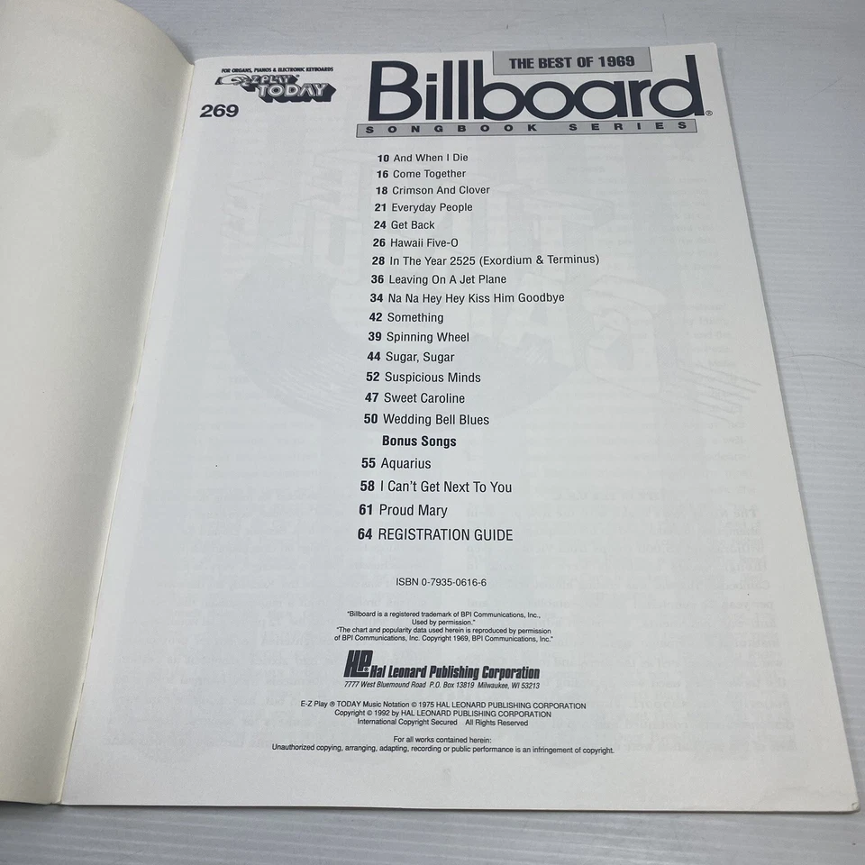 The Best of 1969 Billboard Songbook Series Piano Guitar Vocal - Image 3 of 4