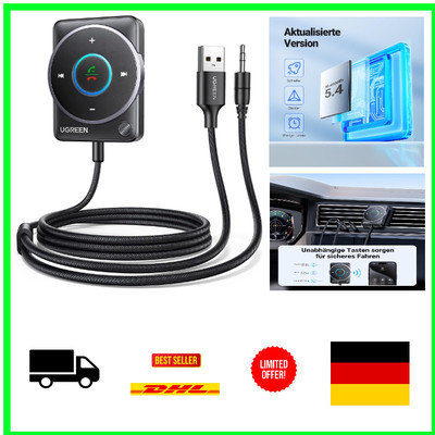 UGREEN Aux Bluetooth Adapter für Auto Stereoanlage, Dualverbindung, Schwarz