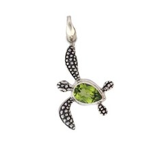 Faceted Peridot Sea Turtle Pendant Sterling Silver Jewelry August Birthstone