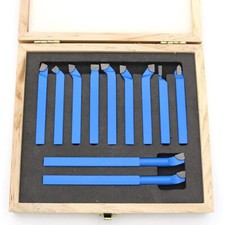 SET UTENSILI 11 PZ BRASATI PER TORNIO 6X6MM DA TAGLIO BLU IN SCATOLA LEGNO
