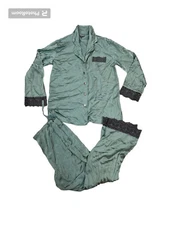 Julianna Rae Womens S Sleep 100% Silk 2 Piece Pajamas Set Lace Trim Green Pjs