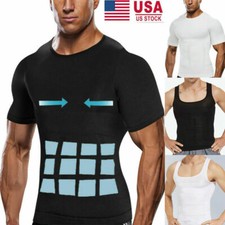 Men Compression Body Shaper Summer Cooling T-Shirt Slimming Vest Gym Tank Top US