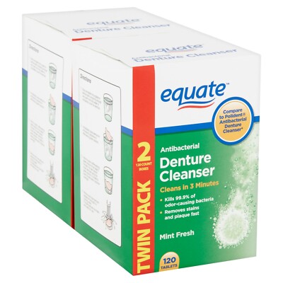 Equate Mint Fresh Antibacterial Denture Cleanser Tablets Twin Pack 120 count