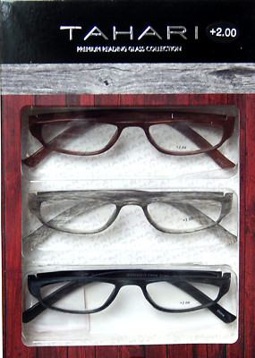 TAHARI PREMIUM 3 PAIR READING GLASSES READERS MULTI COLOR +2.00 NEW AUTHENTIC
