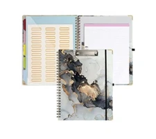 Spiral Clipboard Folio with Refillable Lined Notepad 5 File Folders + 10 Pockets