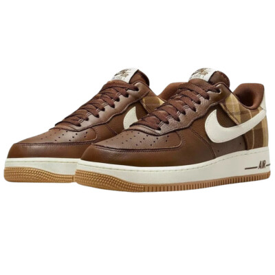 Men's Nike Cacao Wow Air Force 1 '07  LX Plaid Sneakers 9.5 DV0791-200 New