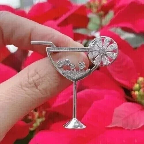 Broche prendedor de vidrio de cóctel 2,60 quilates pera simulada diamante enchapado en oro blanco de 14 k Foto 3 de 4
