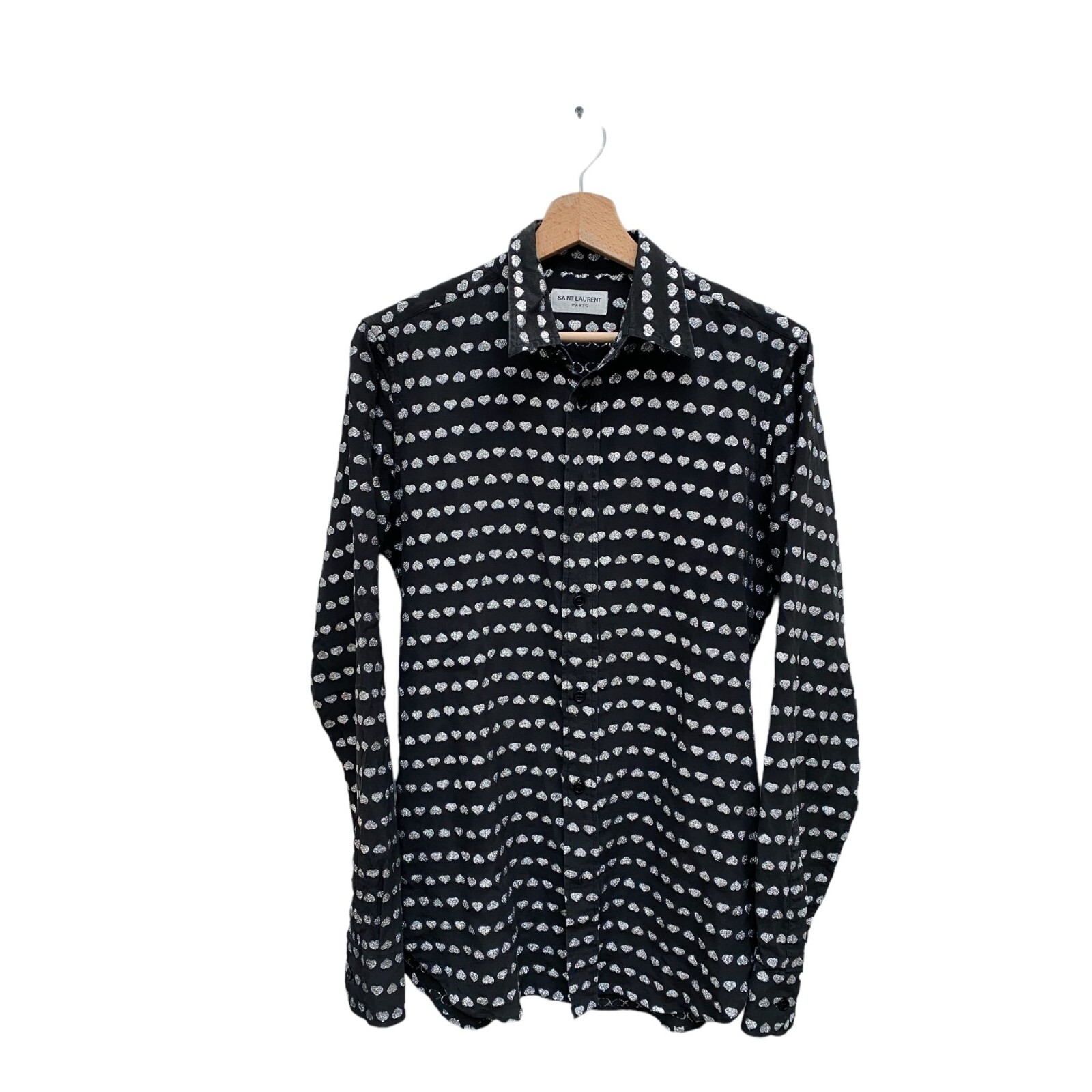 Camicia Saint Laurent Paris FW uomo 2015 nera argento cuori taglia S small unisex