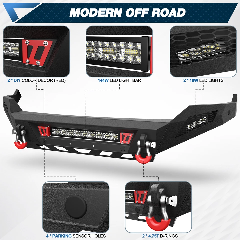 Front Bumper Set+LED Lights For 2013-2018 Dodge Ram 1500/19-24 Ram 1500 Classic - Image 3 of 4