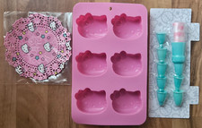 Hello Kitty Silicone CUPCAKE Mold Pan, Frosting Piping Bags  & Tips & Doilies!
