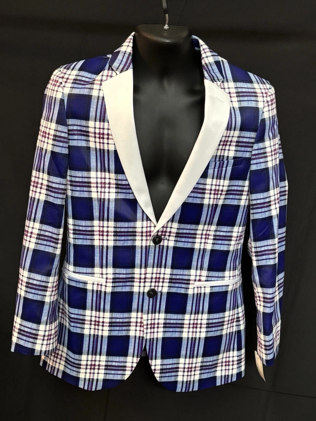 MOD Mark Of Distinction Blue Jasper Plaid Mens Jacket Size 37R Slim Fit New