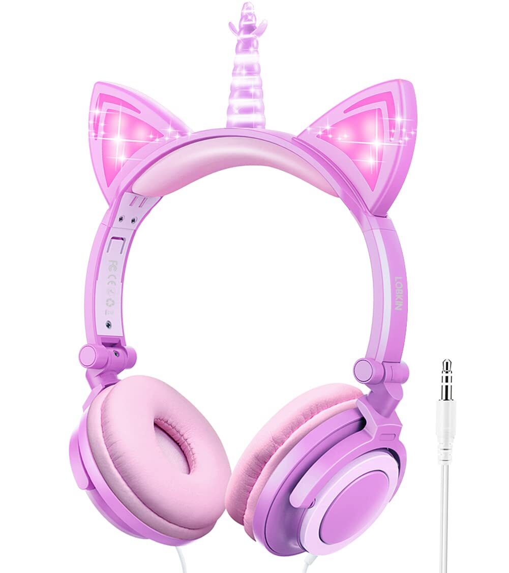 Unicorn Cat Ear Kids Headphones with LED Lights for Toddlers