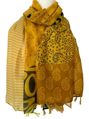 Senfgelb Schal Damen Quaste Oversize Blumen Gestreift Gepunktet Quasten Halstuch 