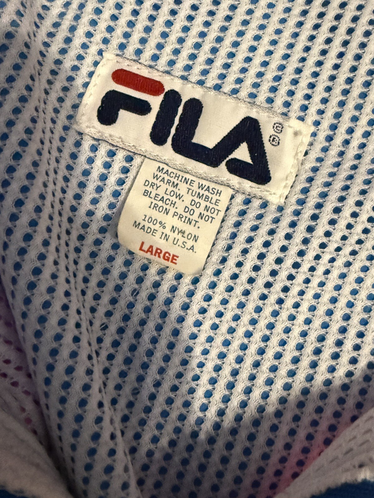 Frangivento vintage Fila evidenziatore rosa e blu! Macchia foto assegno L donna!
