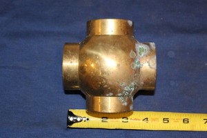Ball Cross Fitting 2" OD Bar Rail Connector tarnished polished Brass
