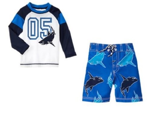 Gymboree Blue Shark Swimsuit & Rash Guard Top Swim Set Toddler Boy Size 2T NEW - 第 1/3 張圖片