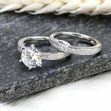 2.13 CT White Round Cut CZ Wedding Bridal Set In 925 Sterling Silver