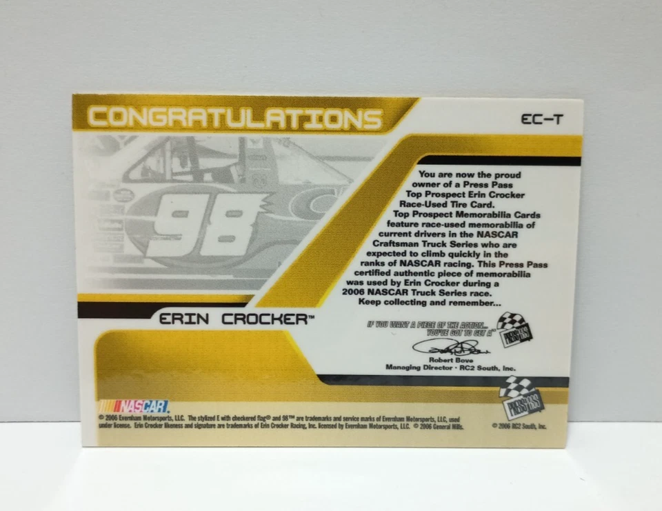 Erin Crocker 2006 Press Pass Race Used Tire Patch Rookie Card /500 Nascar - Image 2 of 2