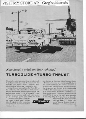 Original 1958  Chevrolet vintage print ad with Turboglide and Turbo Thrust V-8