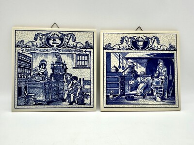 Three (3) Delft Dutch Holland Apothecary Pharmacy Pharmacist Medicine Tiles 6''
