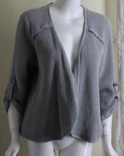 Focus Sz L Dove Gray Textured Art-to-wear Waffle 3/4 Cotton Shrug Jacket
