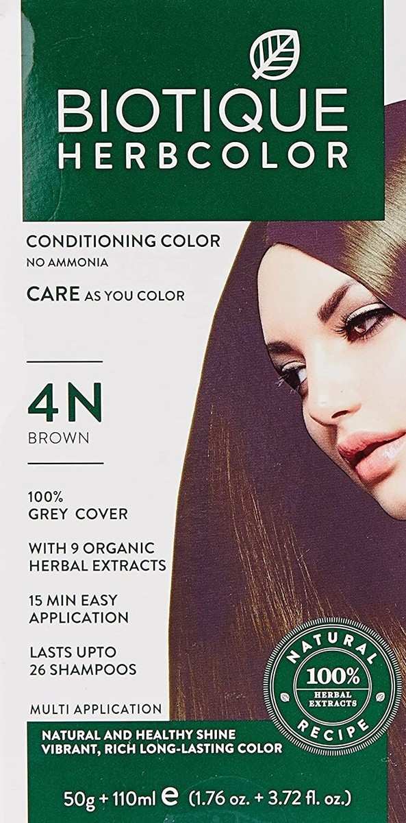 「vion」BIOTIQUE HERBCOLOR 4N（ブラウン）4箱 Biotique Bio Herbcolor Conditioning Hair Color, 50g + 110ml