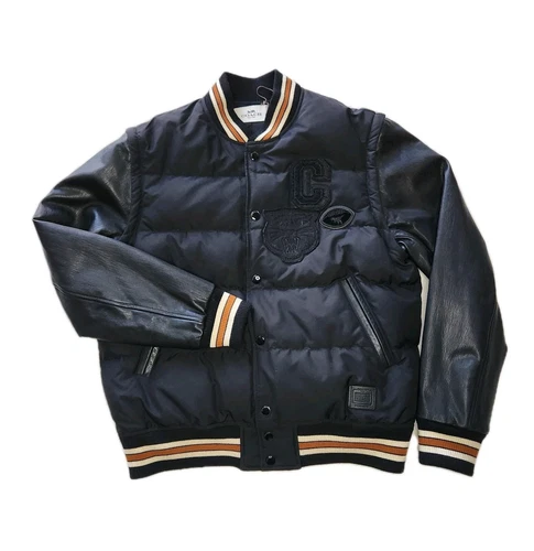 Piumino Coach Varsity F21007 maniche in pelle rimovibili nero taglia large us intime ottimeioni