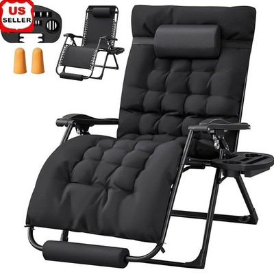33 Inch Extra Wide Zero Gravity Chair Foldable Lounge W/ Cushion & Accessories