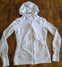 Nike Dri Fit Womens Small Full Zip Hooded Running Jacket White  flaw