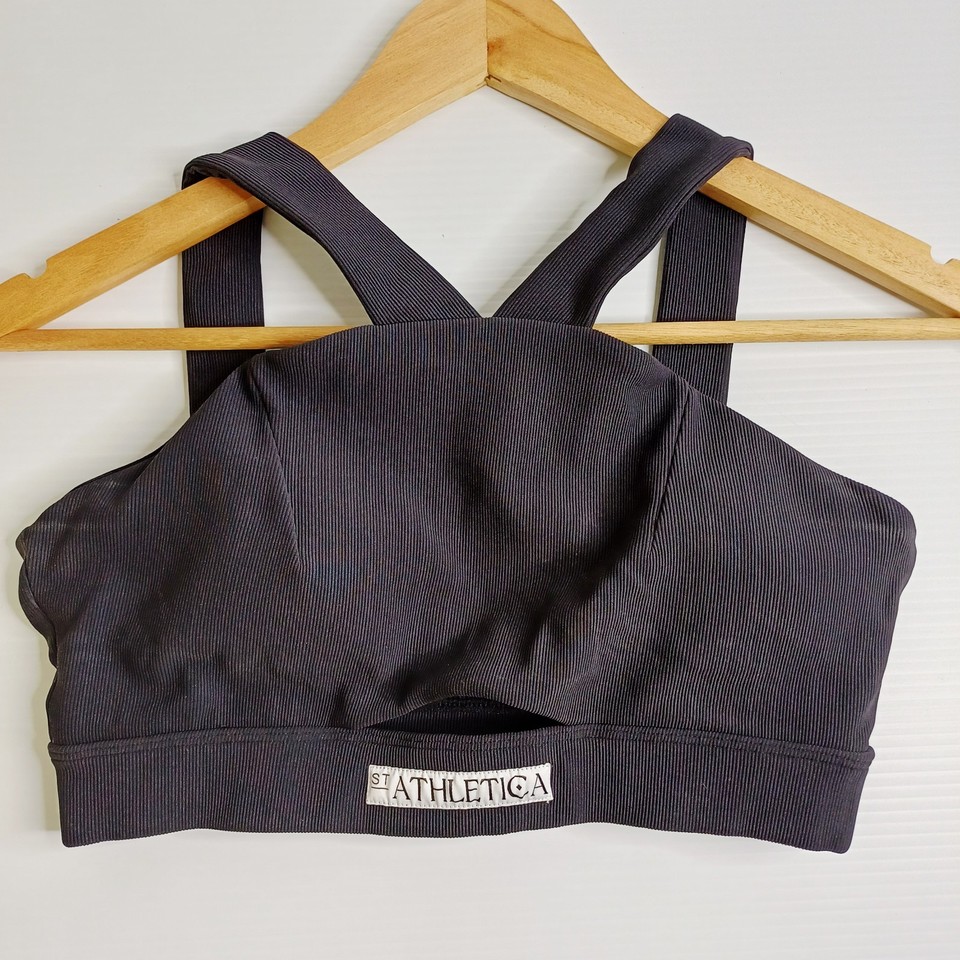 St Athletica Crop Top Medium Black Sports Bra Moulded Cup Wire Free