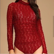 Intimately Free People bodysuit womens Small NEW Day N Night berry red lace