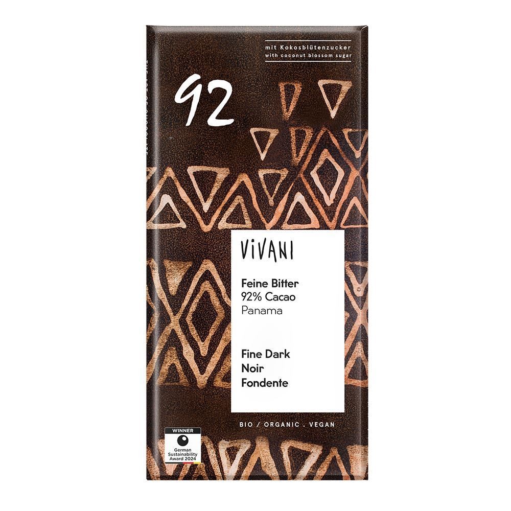 Vivani Dark 92% Chocolate Vegan Organic 80g - 4 Pack