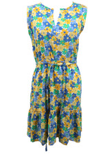 Loft Floral Sleeveless Split Neck Tiered Dress Women Sz Medium Floral Belted New