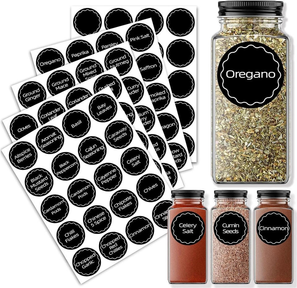 KIWITEK Spice Labels for Jars, Pre Printed Waterproof Self Adhesive Stickers for...