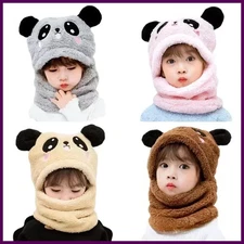 Cartoon Hat for Girls Boys Scarf Thicken Cap Winter Hat for Kids Newborn Baby